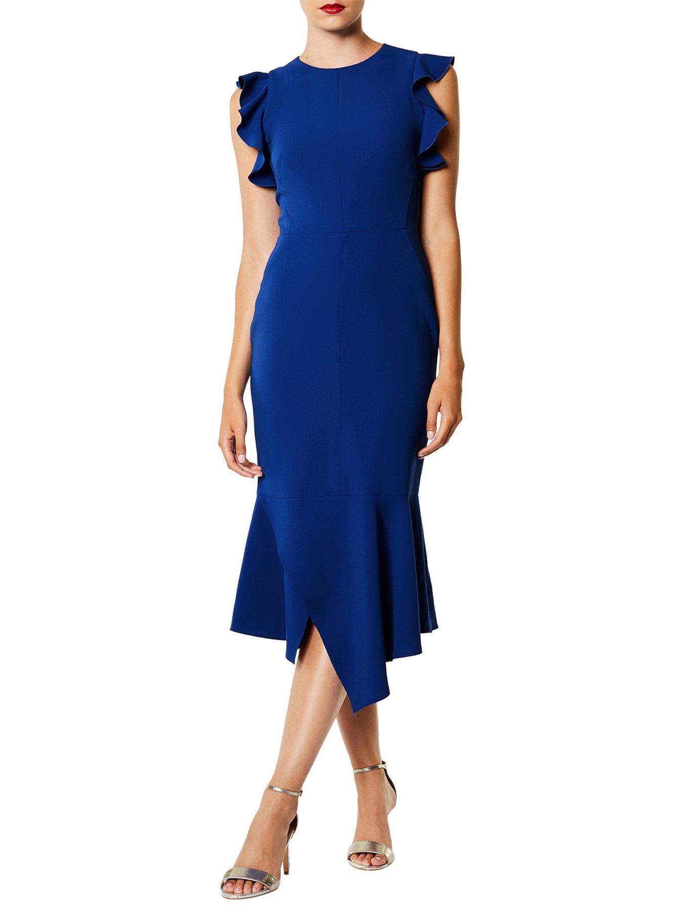 karen millen fit and flare ruffle dress