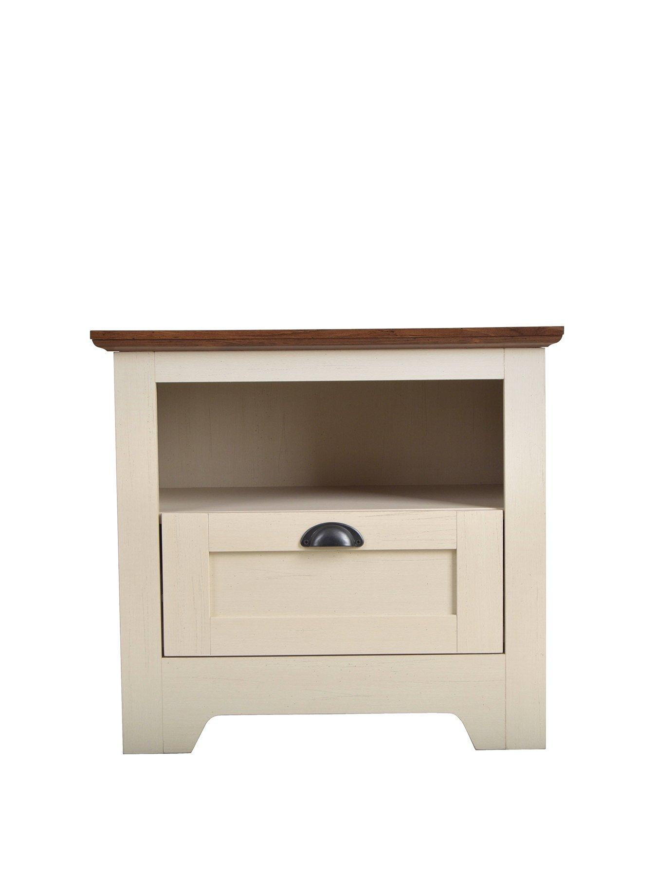 Very Home Devon 1 Drawer Lamp Table - Ivory/Walnut Effect