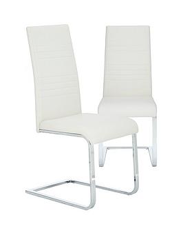 Product photograph of Very Home Pair Of Jet Faux Leather Cantilever Dining Chairs - White from very.co.uk