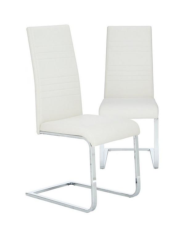 Pair Of Jet Faux Leather Cantilever, White Faux Leather Parsons Chairs