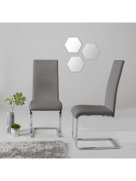Product photograph of Very Home Pair Of Jet Faux Leather Cantilever Dining Chairs - Grey from very.co.uk
