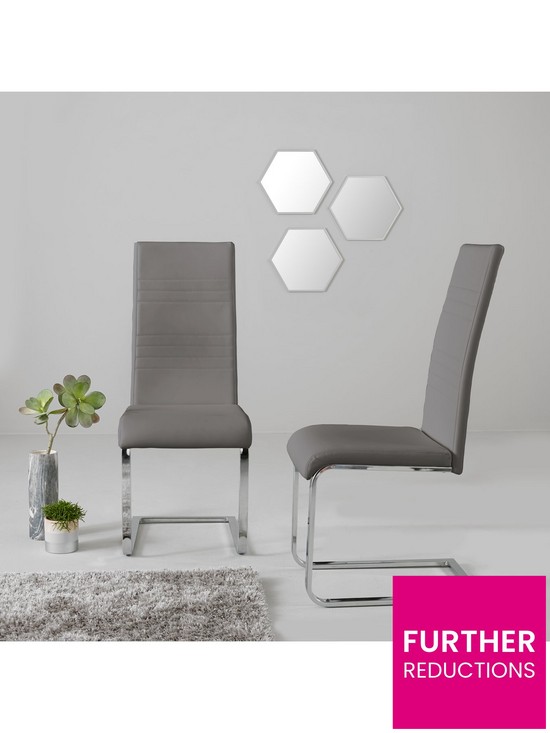 front image of pair-of-jet-faux-leather-cantilever-dining-chairs-grey