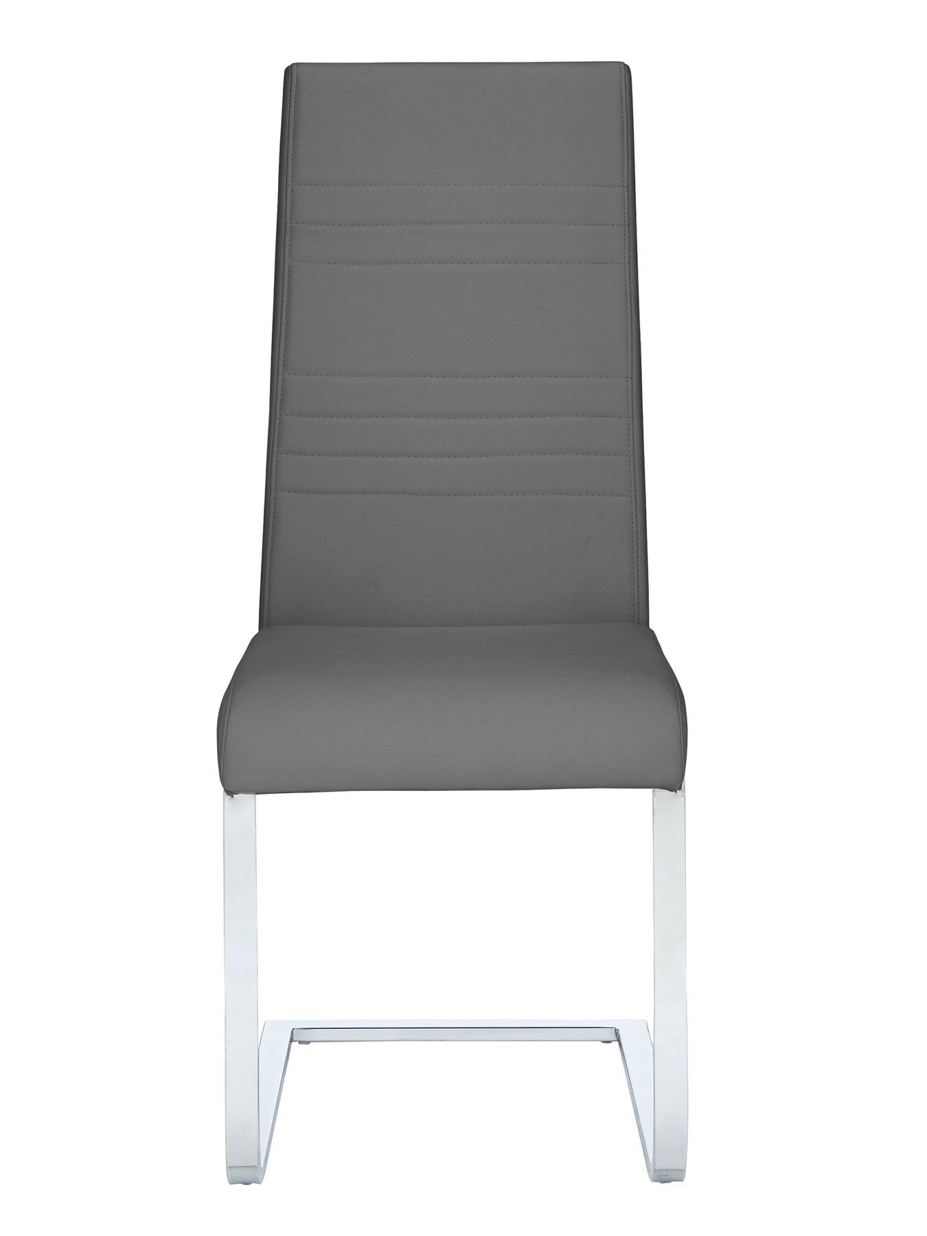 undefined Pair of Jet Faux Leather Cantilever Dining Chairs - Grey