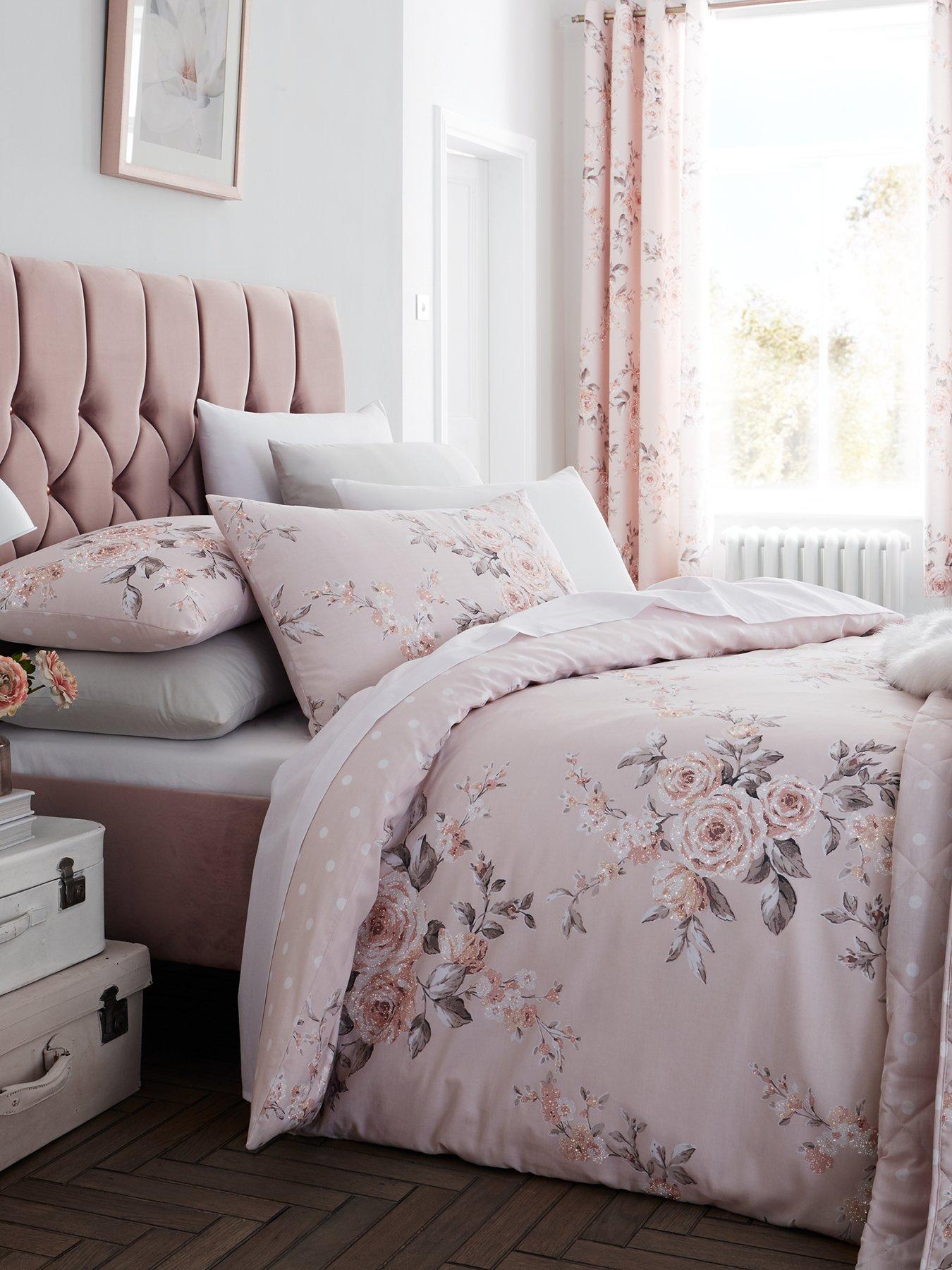 Catherine Lansfield Canterbury Floral Glitter Duvet Cover Set - Blush Pink