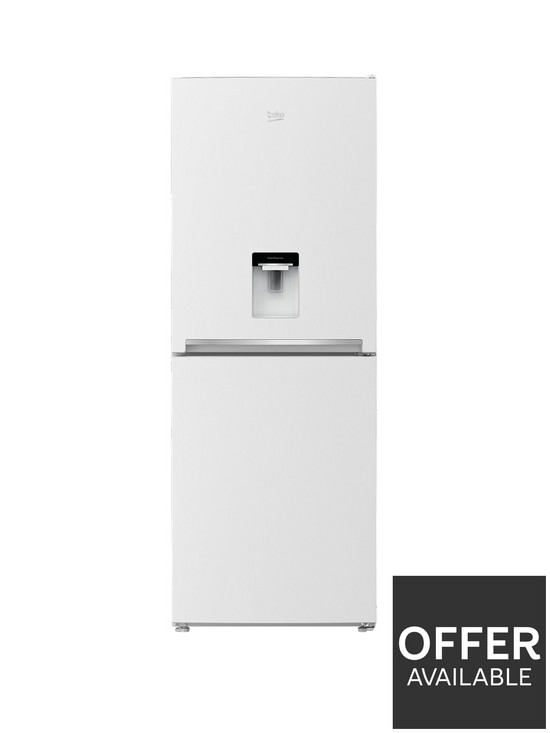 front image of beko-cfg1790dw-70cm-wide-frost-free-fridge-freezer-with-non-plumbed-water-dispenser-white
