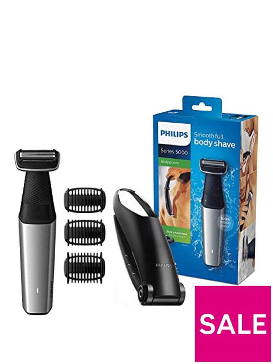 front image of philips-series-5000-cordless-and-showerproof-body-groomer-with-back-attachment-and-skin-comfort-system-bg502013