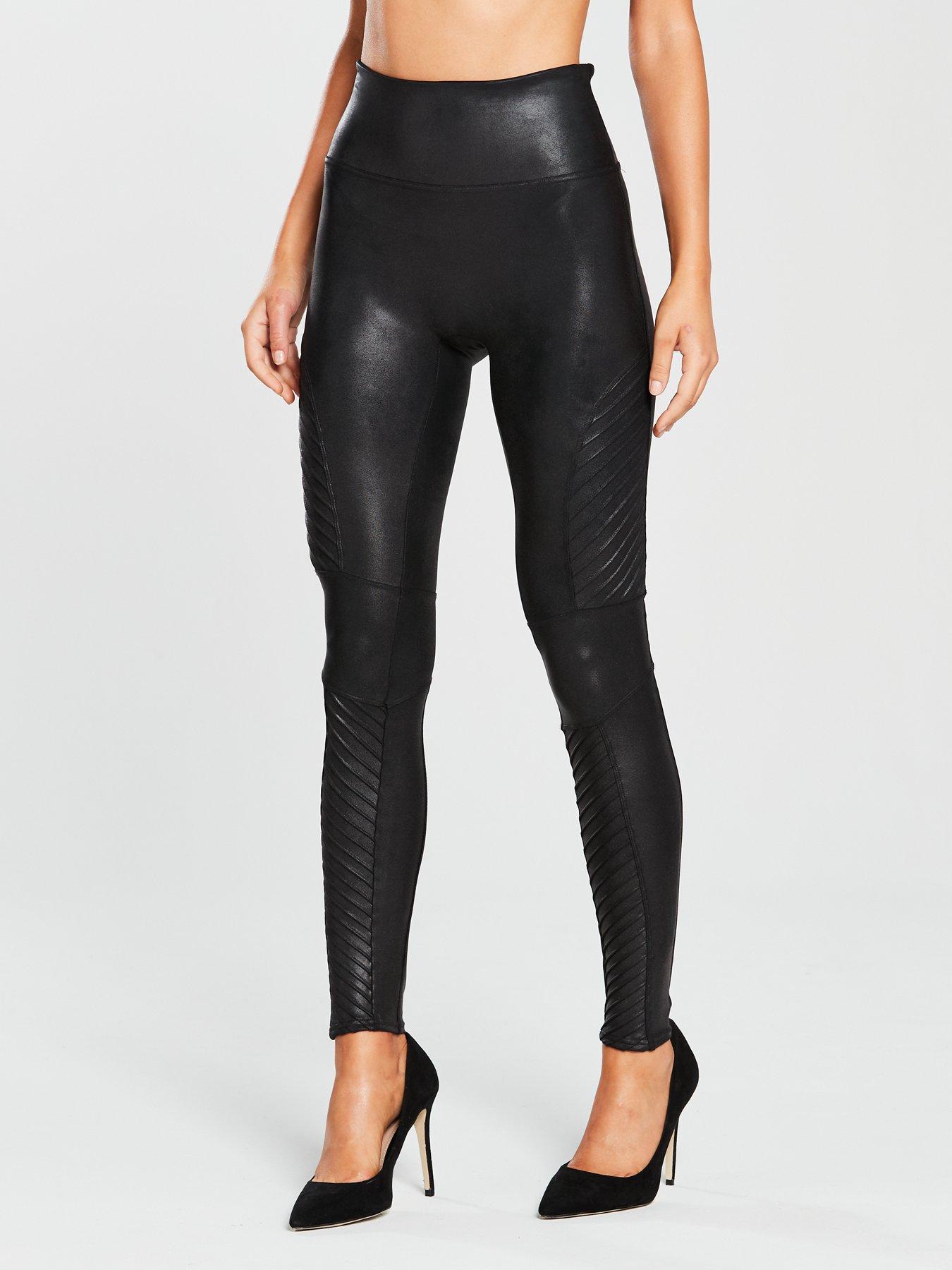 Firm Control Faux Leather Moto Leggings - Black