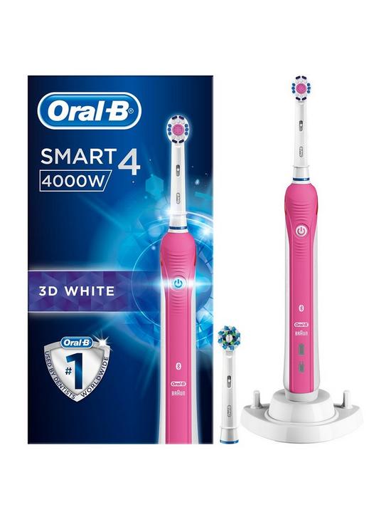 front image of oral-b-smart-4-pink-electric-rechargable-toothbrush-2-pin-plug