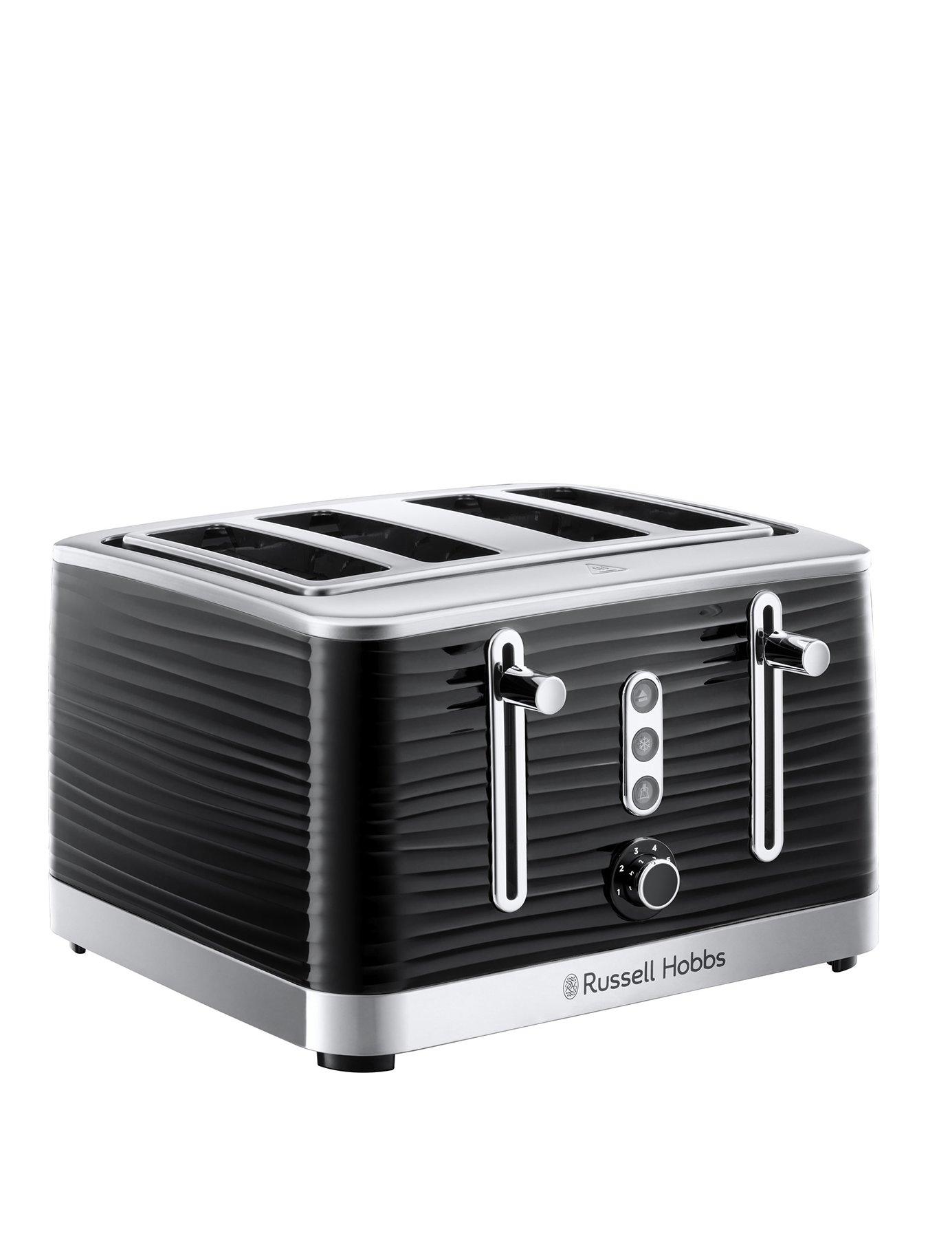 Product photograph of Russell Hobbs Inspire 4 Slice Black Textured Plastic Toaster - 24381 from very.co.uk