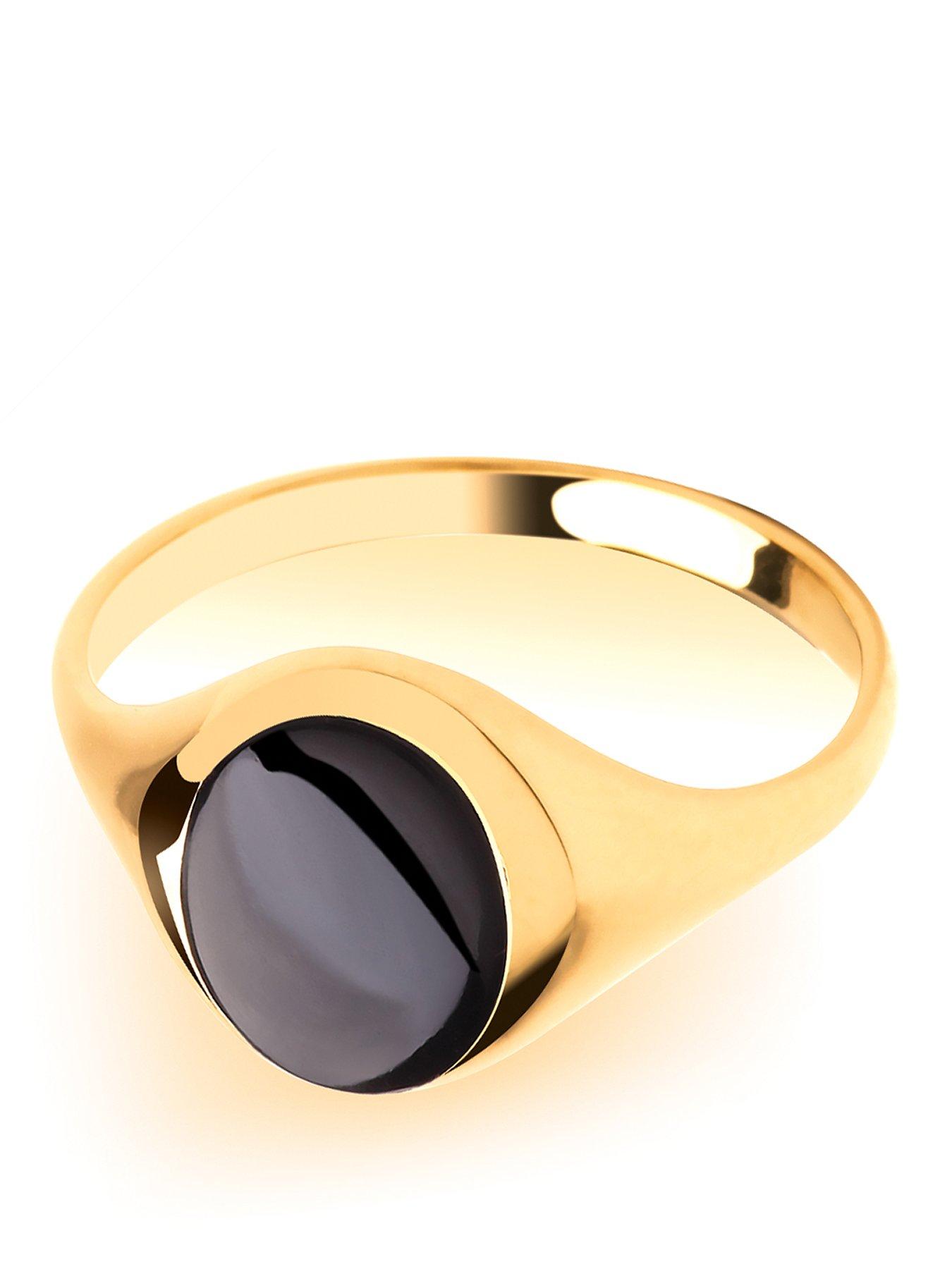 The Love Collection 9ct Round Onyx Signet Ring - Gold