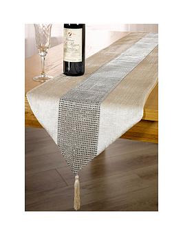 Product photograph of Waterside 7-piece Velvet Diamante Christmas Runner Set - Champagne Gold from very.co.uk