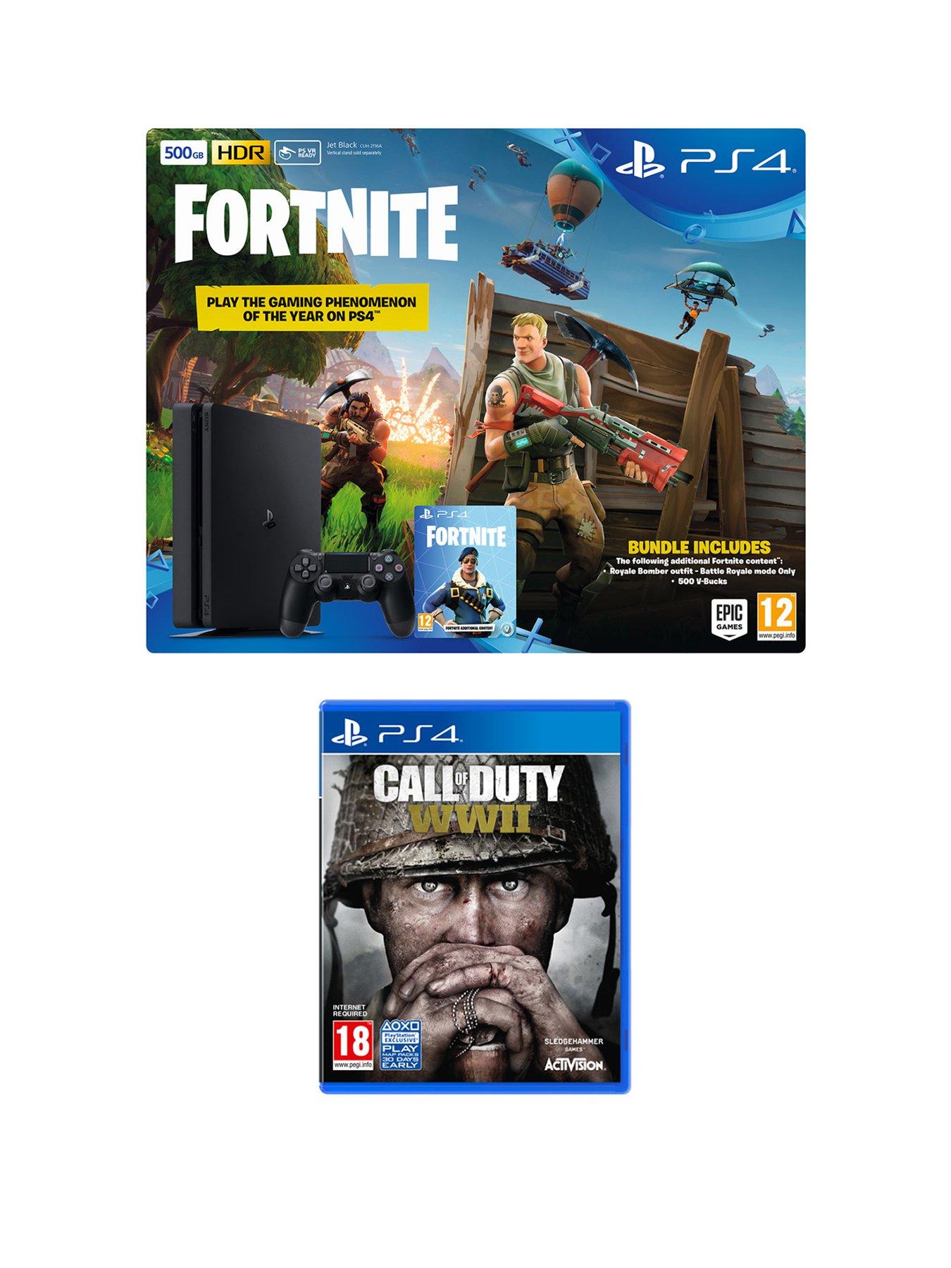 playstation 4 fortnite royal bomber skin 500gb console bundle with 500 v bucks call of duty wwii plus optional extras - playstation 4 fortnite