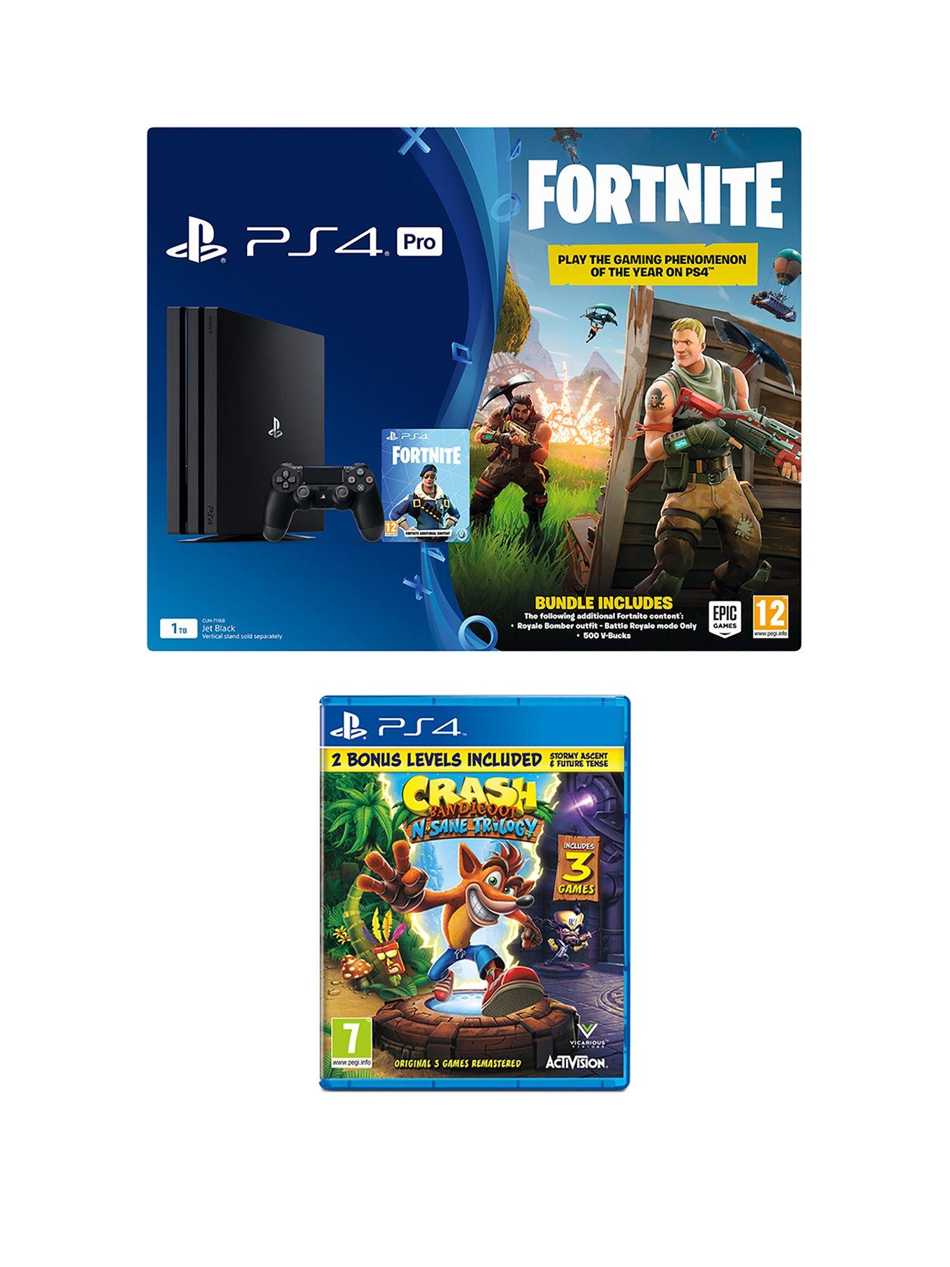 Playstation 4 Pro Fortnite Royal Bomber Skin 1tb Black Console With - playstation 4 pro fortnite royal bomber skin 1tb black console with 500 v bucks crash bandicoot n sane trilogy and optional extras