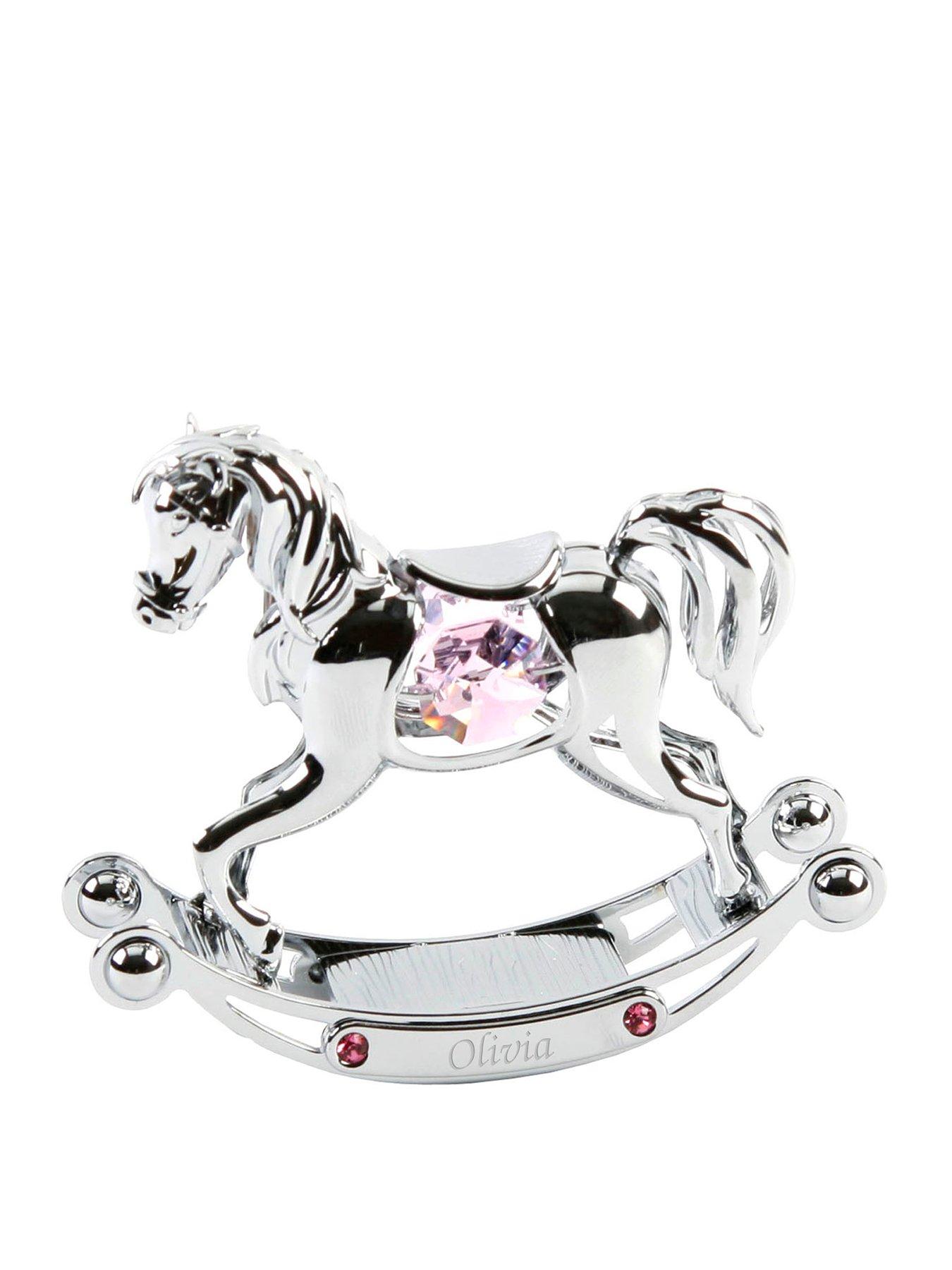 Crystocraft Personalised Crystocraft Chrome Plated Rocking Horse With Crystals  Blue/ Pink review