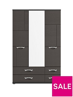 Consort Eva 3 Door, 4 Drawer Gloss Mirrored Wardrobe