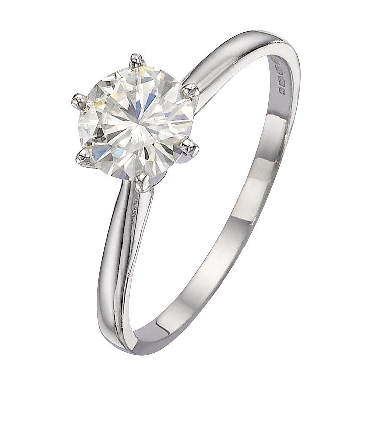 simple moissanite solitaire ring white gold