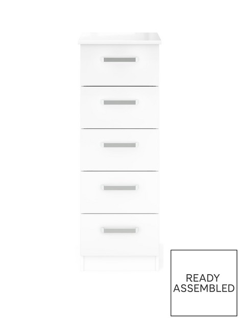 sanford-ready-assembled-high-gloss-narrow-5-drawer-chest