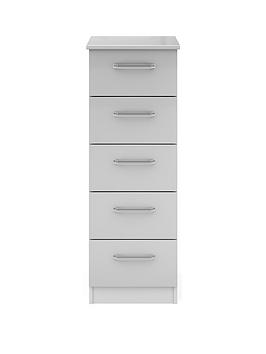Product photograph of One Call Sanford Ready Assembled High Gloss Narrow 5 Drawer Chest from very.co.uk