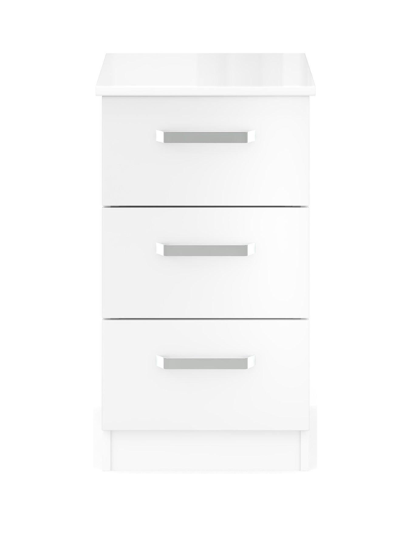 One Call Sanford Ready Assembled High Gloss 3 Drawer Bedside Chest