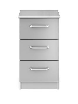 Product photograph of One Call Sanford Ready Assembled High Gloss 3 Drawer Bedside Chest from very.co.uk