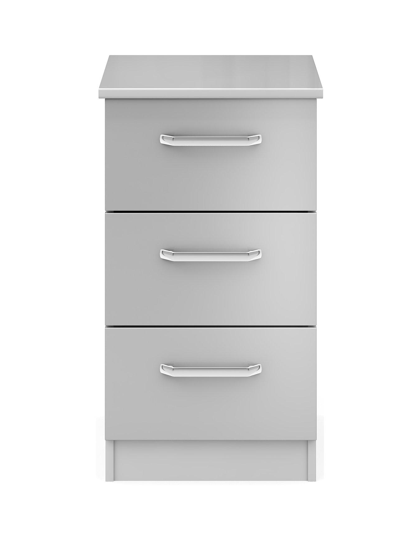 undefined Sanford Ready Assembled High Gloss 3 Drawer Bedside Chest