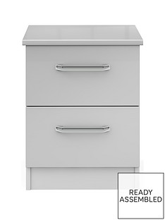 Sanford Ready Assembled High Gloss 2 Drawer Bedside Chest