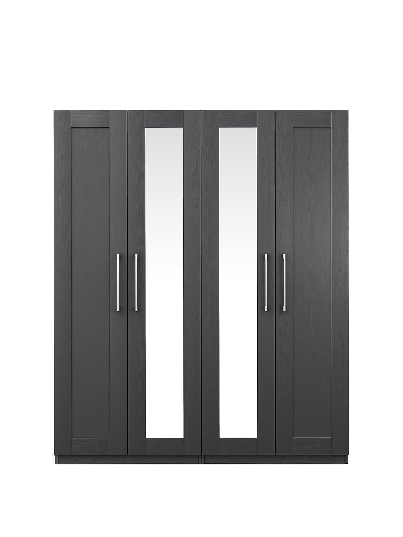 One Call Frodsham Part Assembled 4 Door Mirrored Wardrobe