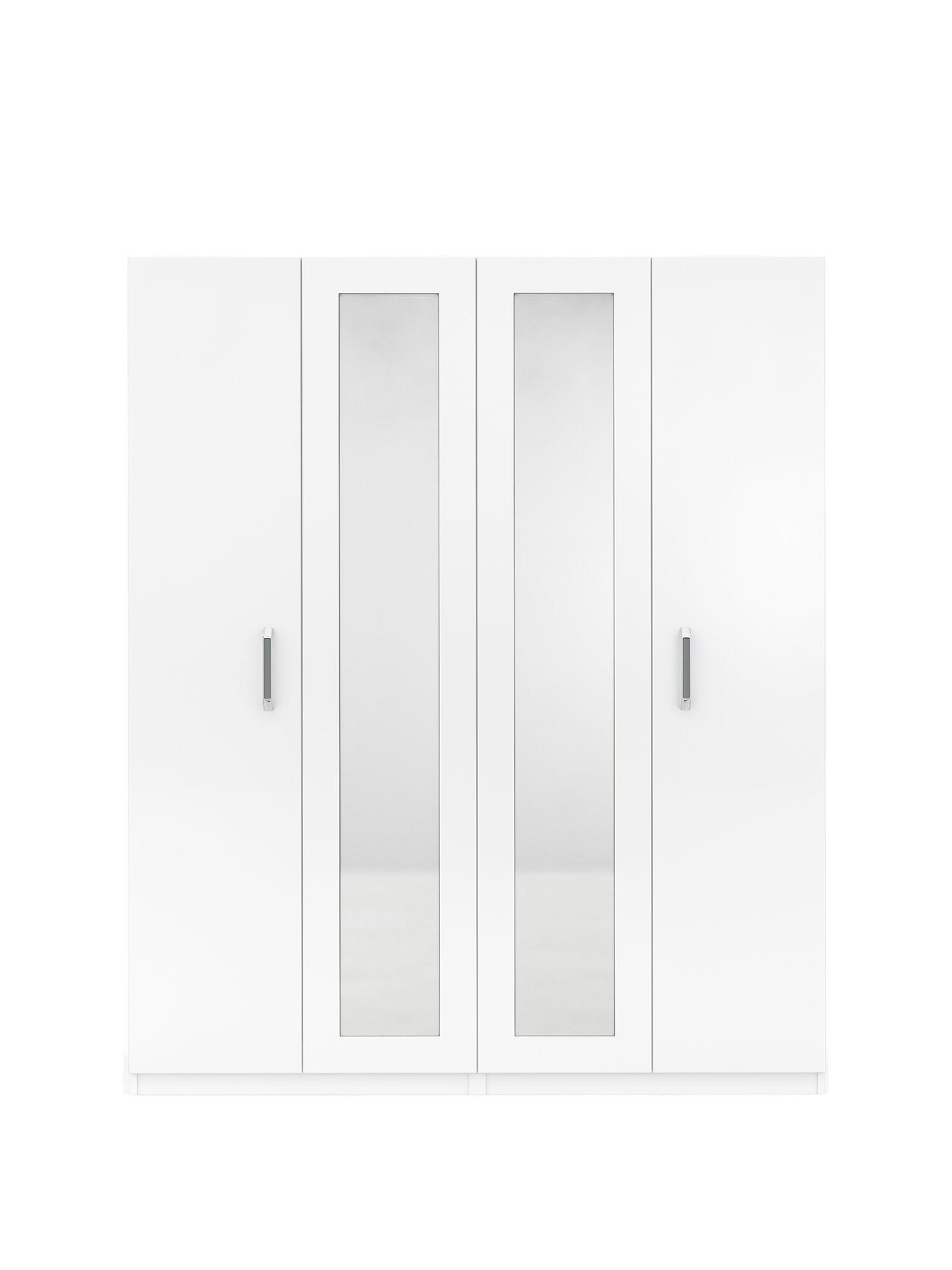 One Call Sanford Part Assembled 4 Door High Gloss Mirrored Wardrobe