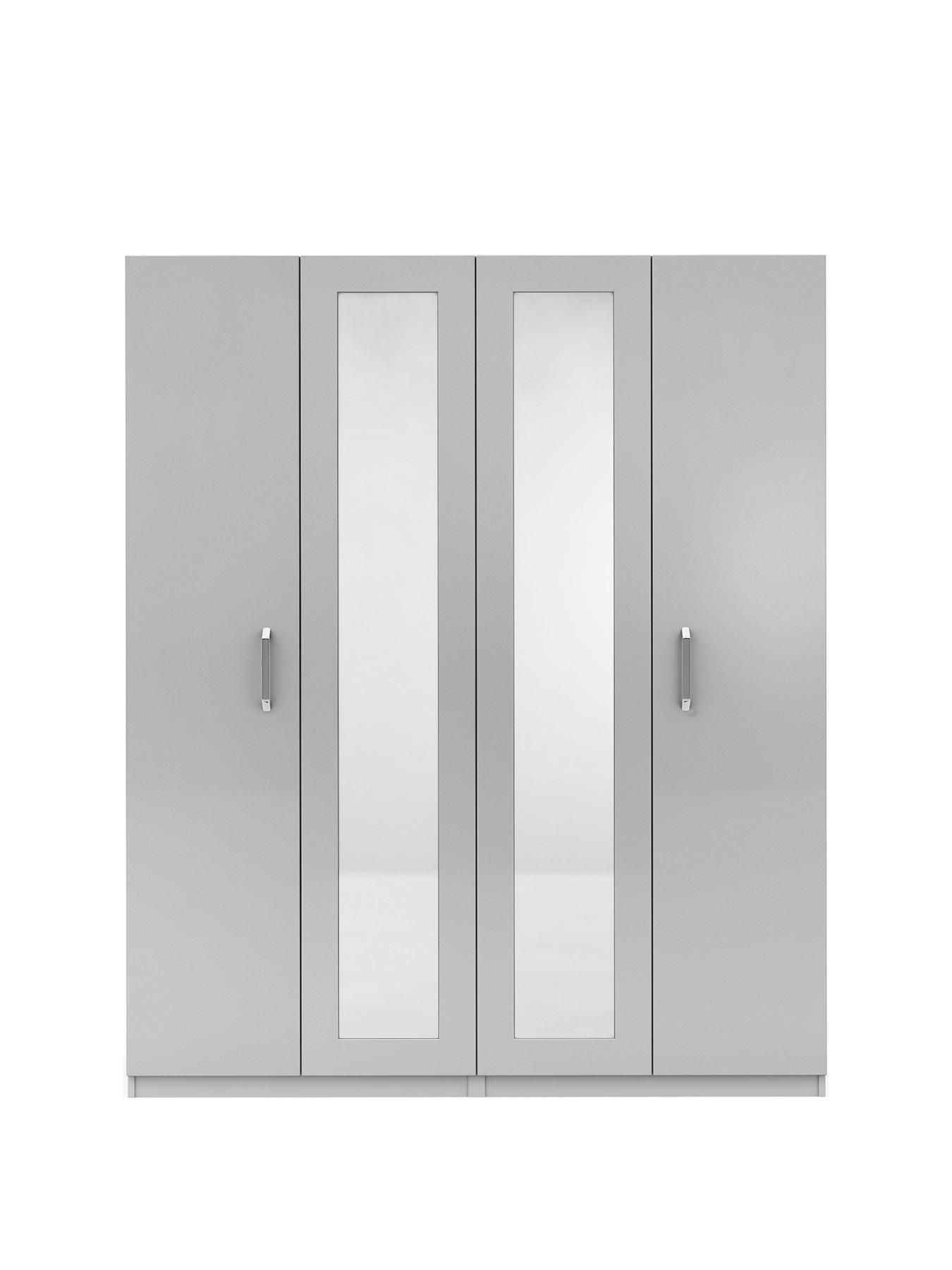 One Call Sanford Part Assembled 4 Door High Gloss Mirrored Wardrobe