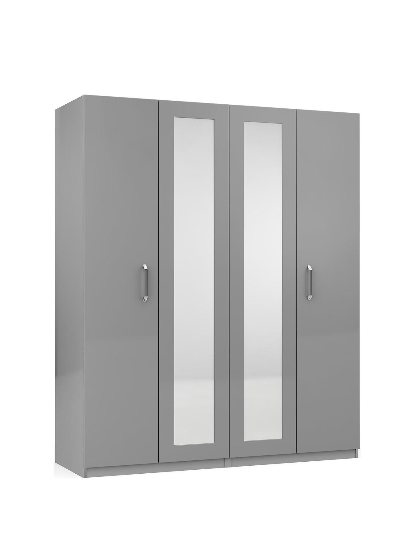Image 3 of 5 of One Call Sanford Part Assembled&nbsp;4 Door High Gloss Mirrored Wardrobe