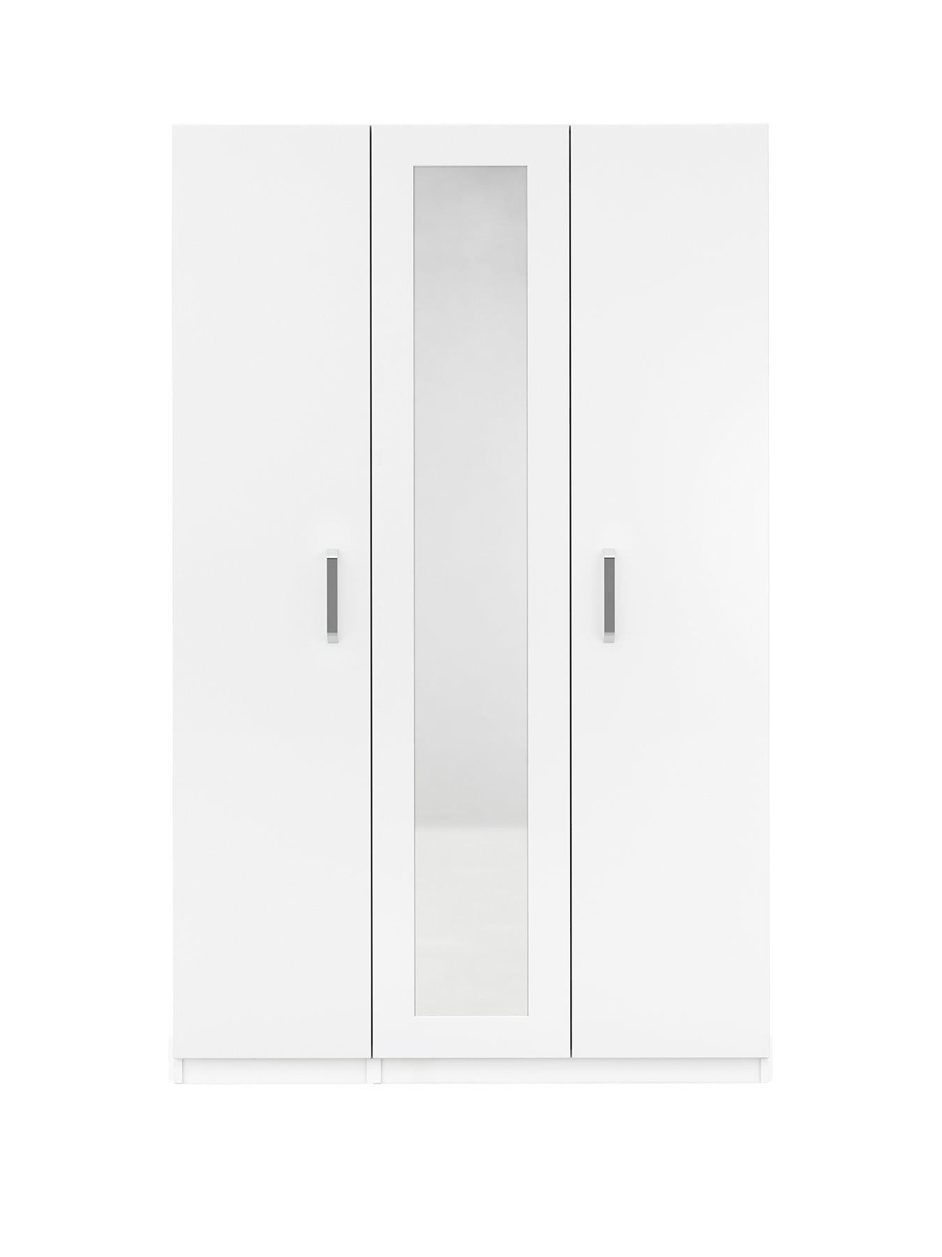 One Call Sanford Part Assembled 3 Door High Gloss Mirrored Wardrobe