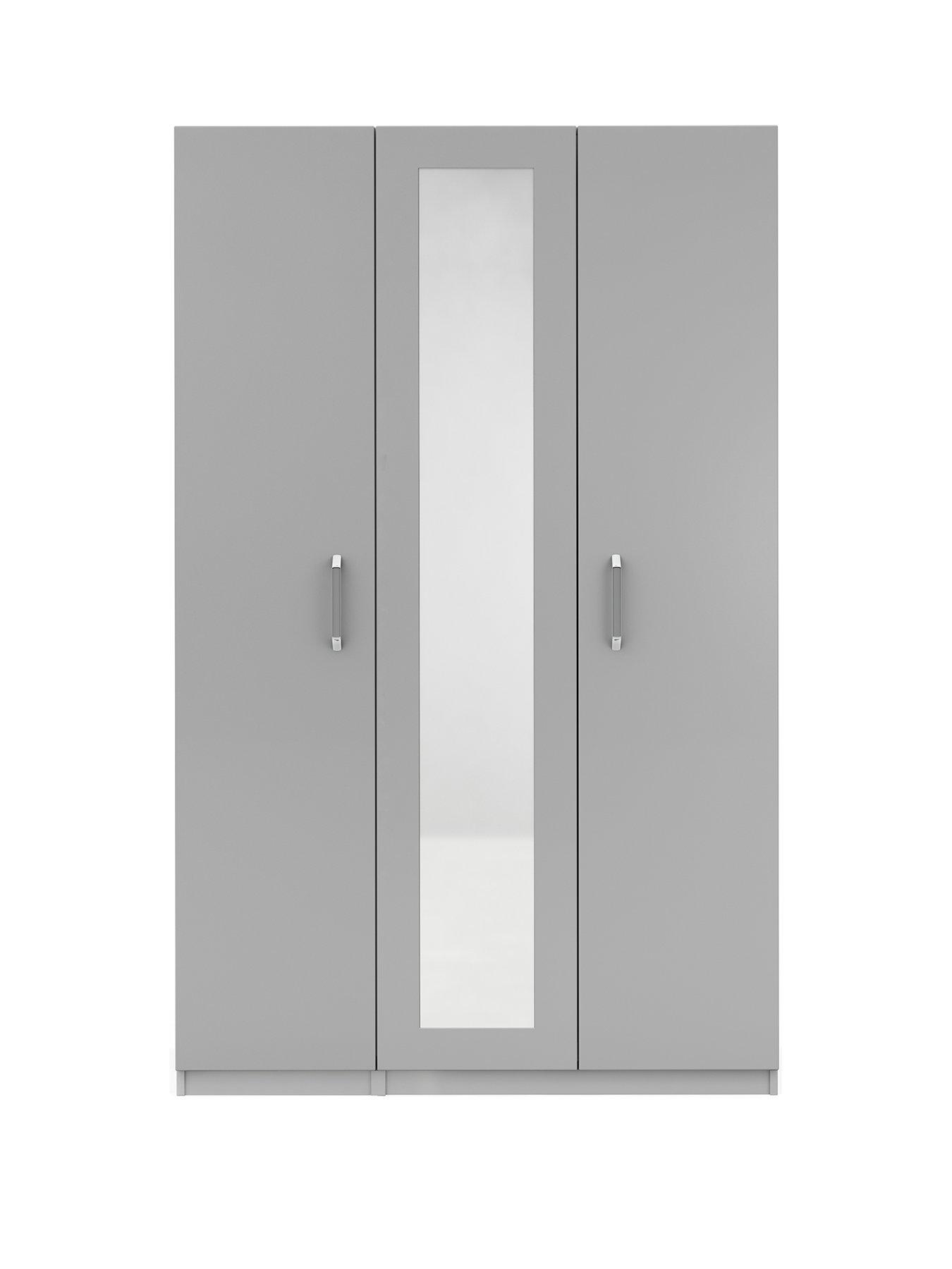 Product photograph of One Call Sanford Part Assembled 3 Door High Gloss Mirrored Wardrobe from very.co.uk