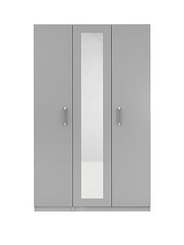 Product photograph of One Call Sanford Part Assembled 3 Door High Gloss Mirrored Wardrobe from very.co.uk