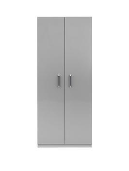 Product photograph of One Call Sanford Ready Assembled 2 Door High Gloss Wardrobe from very.co.uk
