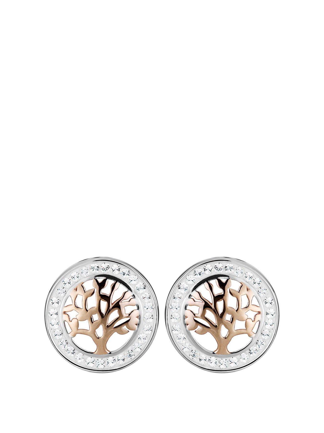 Product photograph of The Love Silver Collection Gold Plated Silver Two Tone Crystal Tree Of Life Stud Earrings from very.co.uk