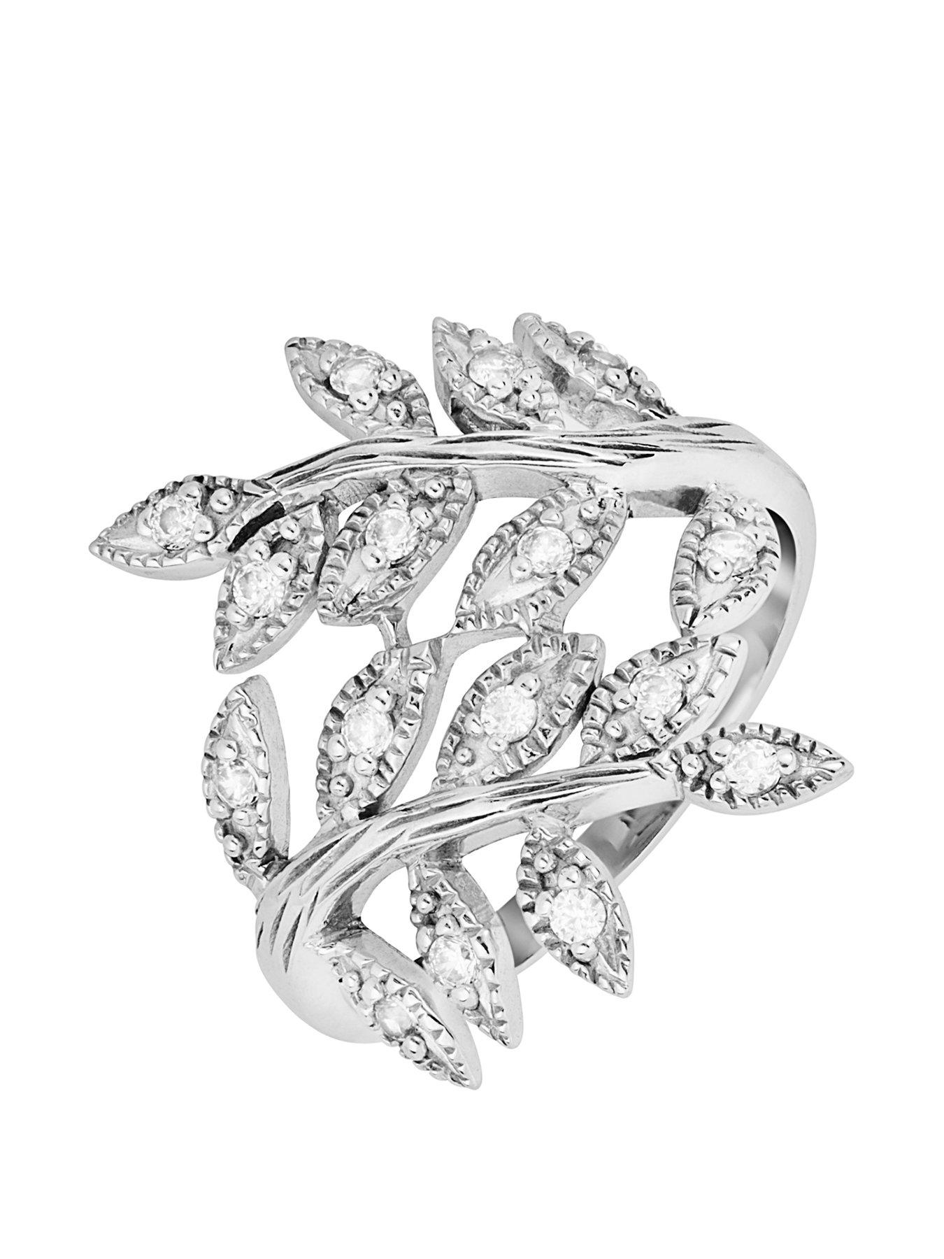The Love Silver Collection Sterling Silver Cubic Zirconia Olive Leaf Ring Very Co Uk
