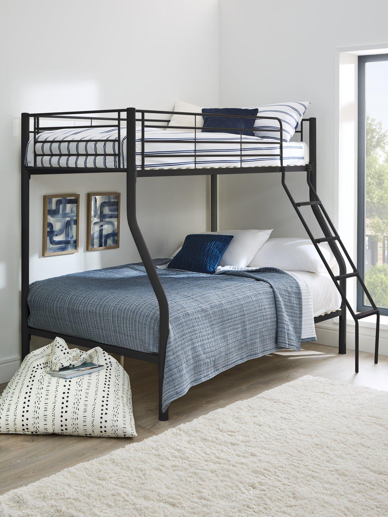 undefined Domino Metal Trio Bunk Bed with Optional Mattresses - with Ladder and Top Bunk Guard Rail