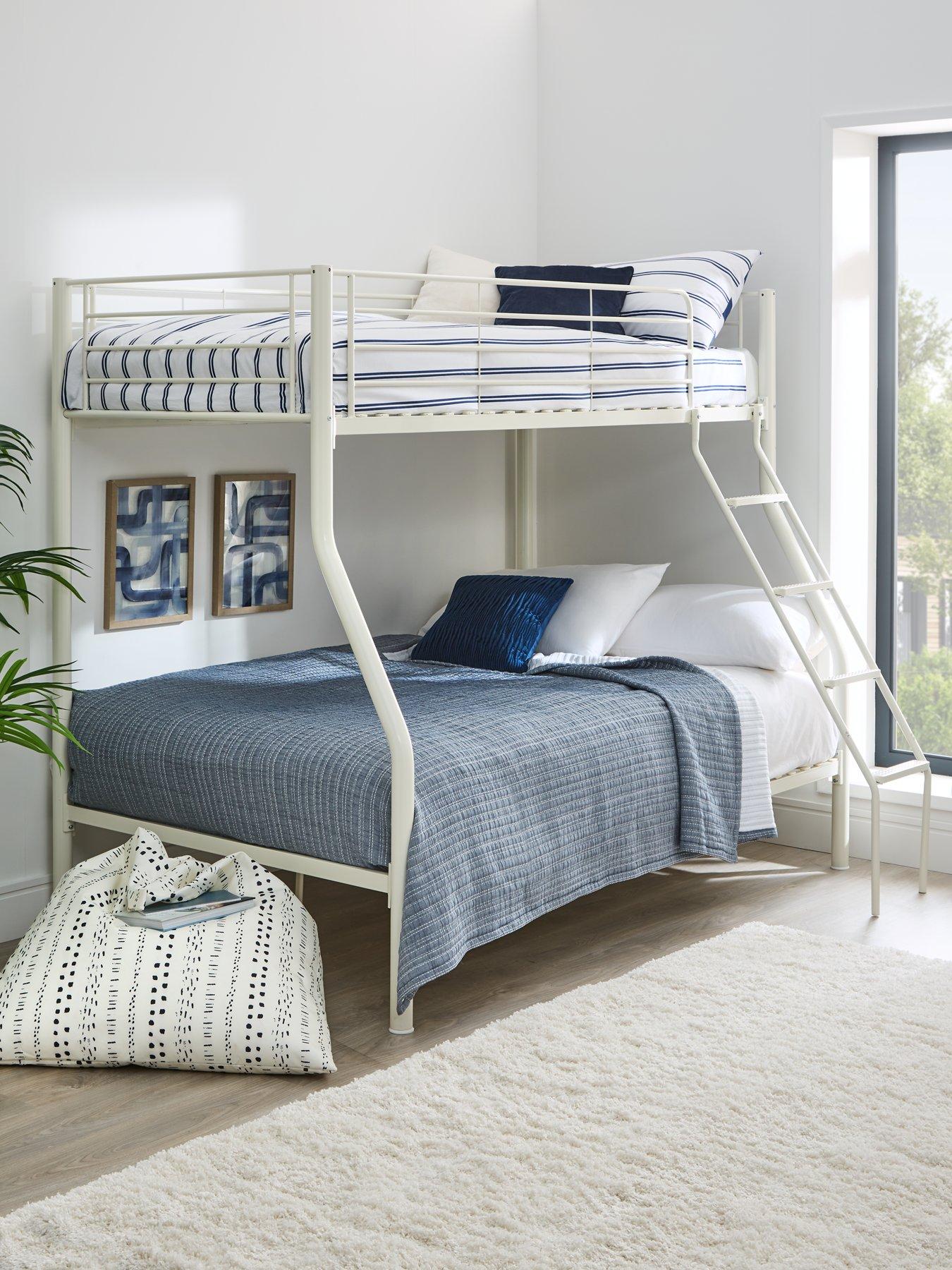 undefined Domino Metal Trio Bunk Bed with Optional Mattresses - with Ladder and Top Bunk Guard Rail