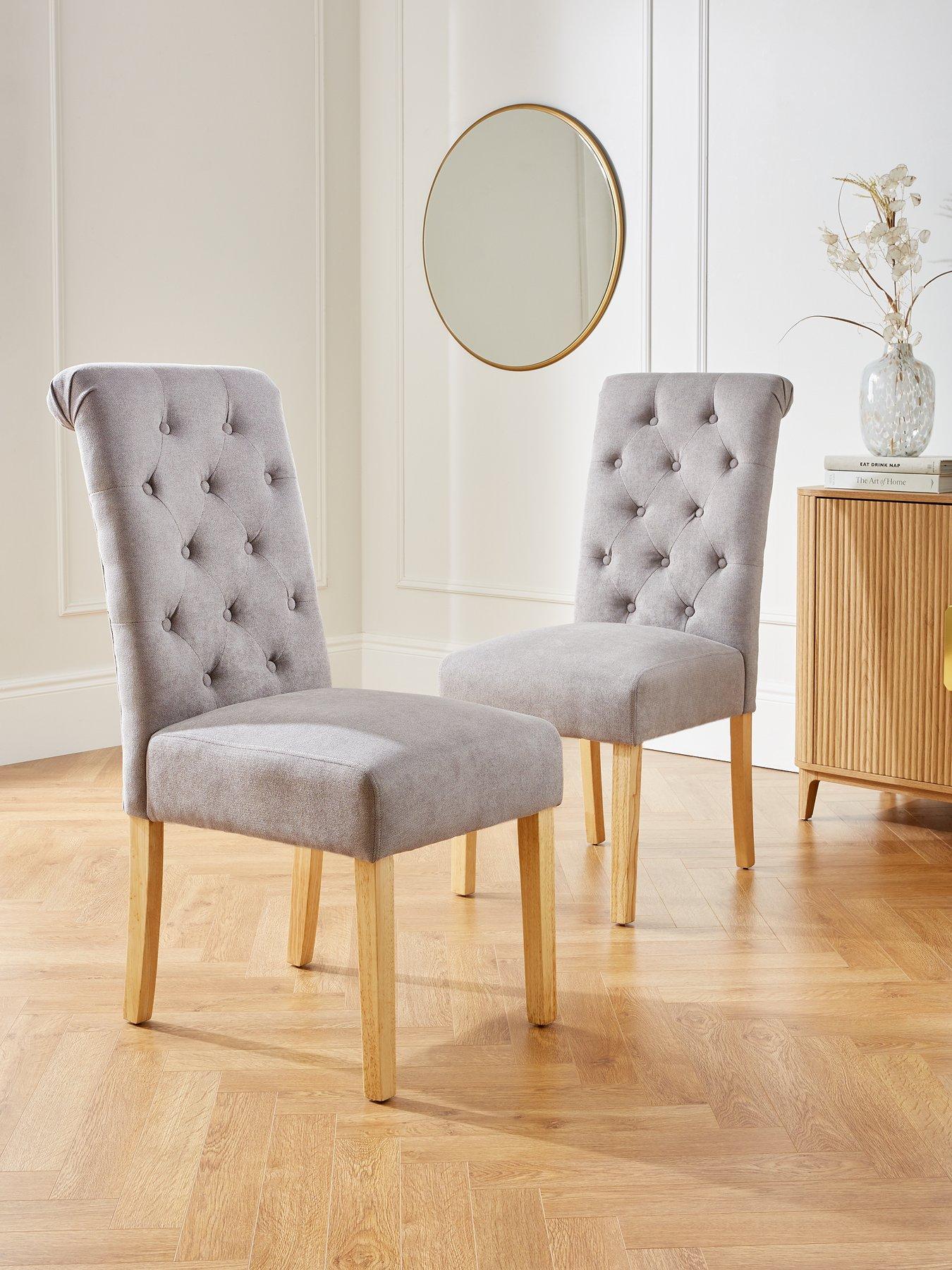 undefined Pair Of Fabric Scroll Back Dining Chairs - Grey - FSC® Certified