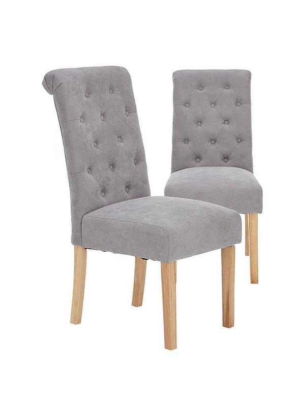 Fabric Scroll Back Dining Chairs Grey, Set Of 2 Dining Chairs Grey