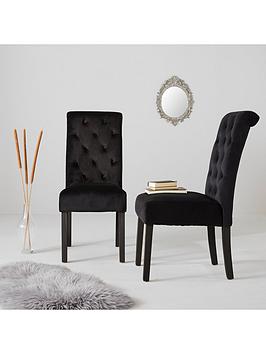 Product photograph of Very Home Pair Of Velvet Scroll Back Dining Chairs - Black - Fsc Reg Certified from very.co.uk