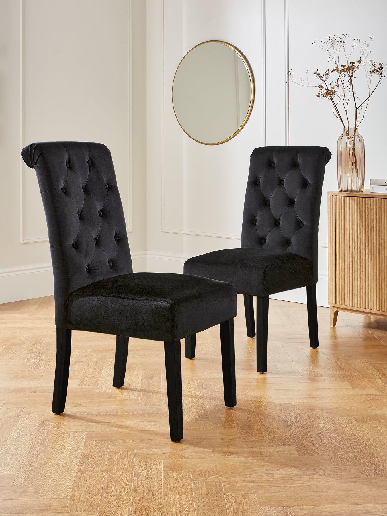 undefined Pair Of Velvet Scroll Back Dining Chairs - Black - FSC® Certified
