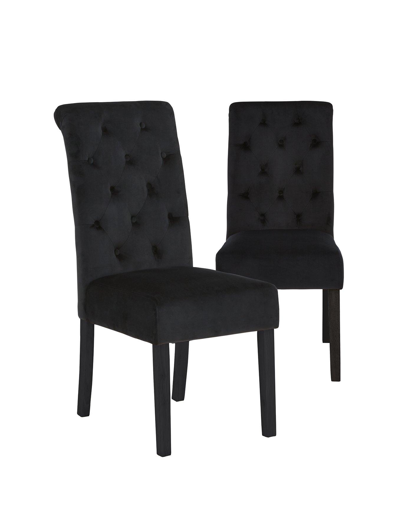 Pair Of Velvet Scroll Back Dining Chairs Black