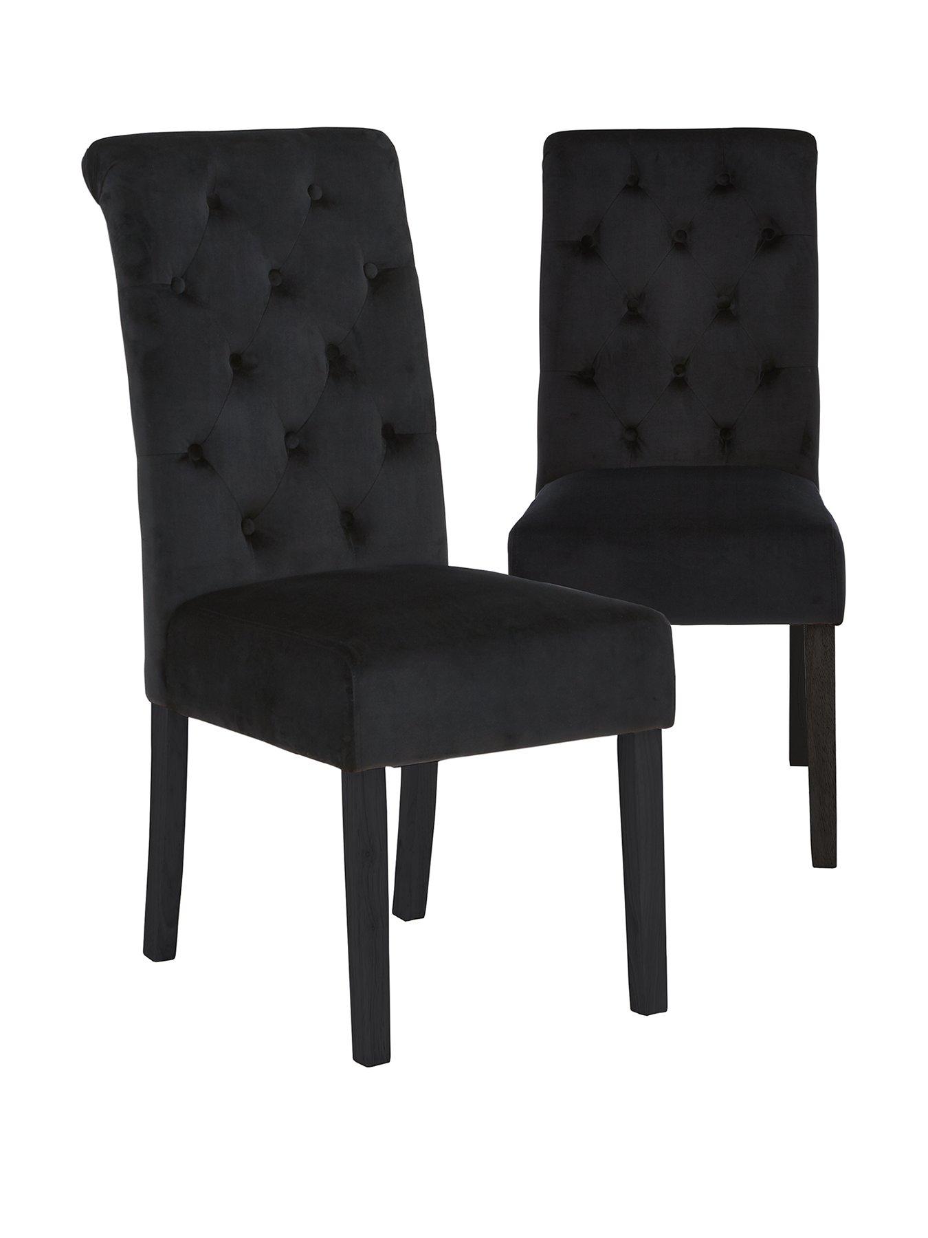 Very Home Pair Of Velvet Scroll Back Dining Chairs Black FSC Certified Very