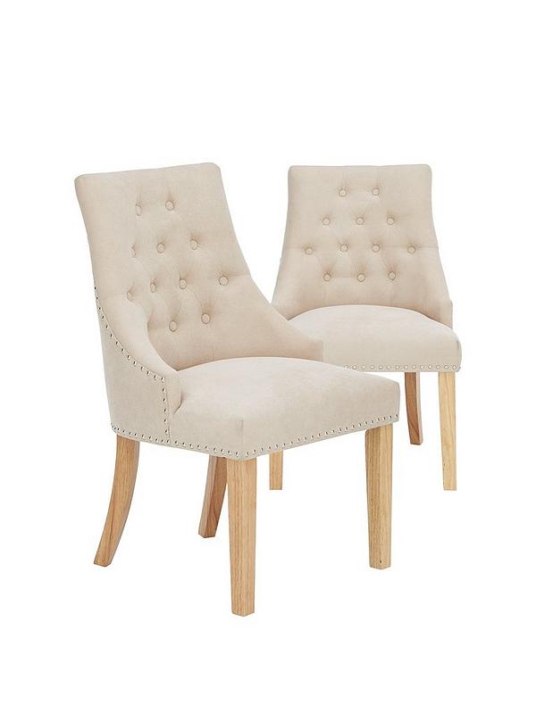 Pair Of Warwick Fabric Dining Chairs, Oak And Material Dining Chairs