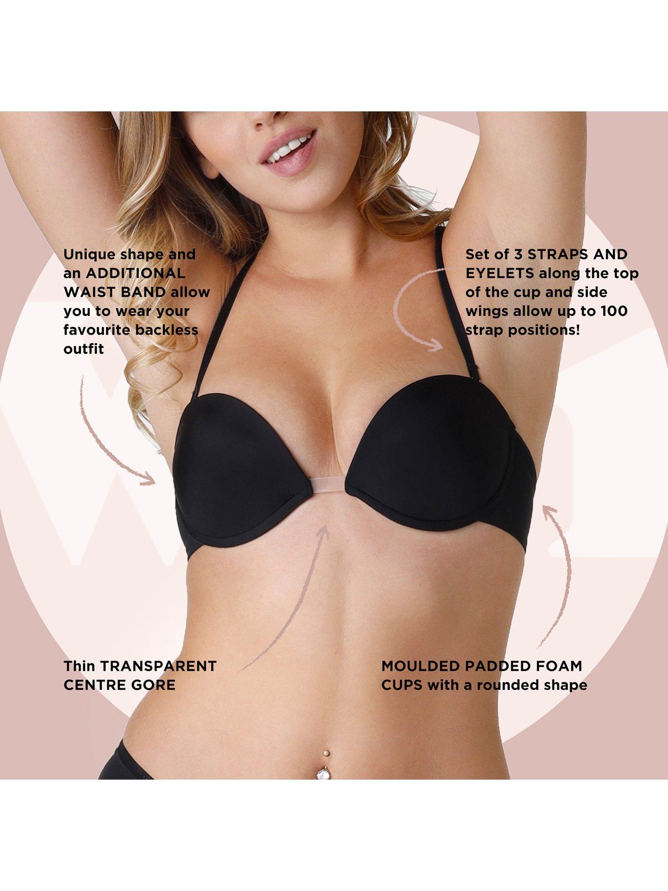 Transparent Multiway 4 Way Clear Back Straps Strapless Thick Padded Push Up  Bra