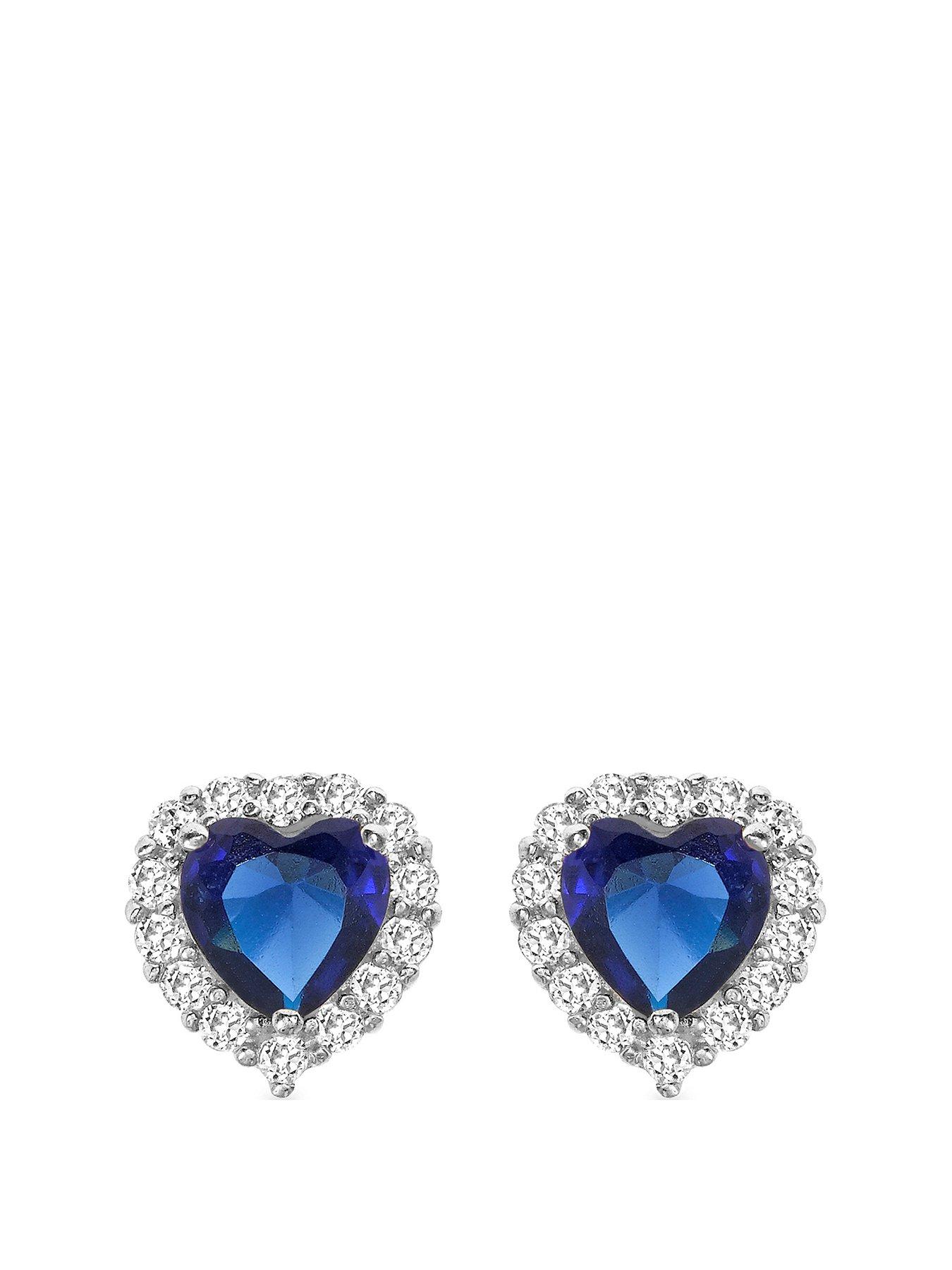 Product photograph of Love Gem 9ct White Gold Sapphire Amp Cubic Zirconia Halo Heart Stud Earrings from very.co.uk