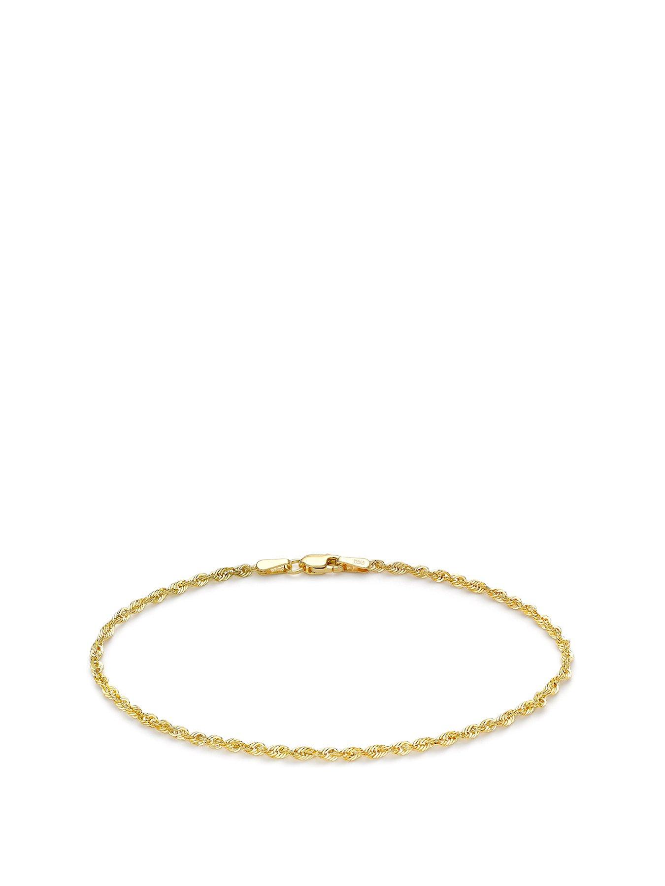 The Love Collection 9ct Gold Sparkle Rope Chain Bracelet