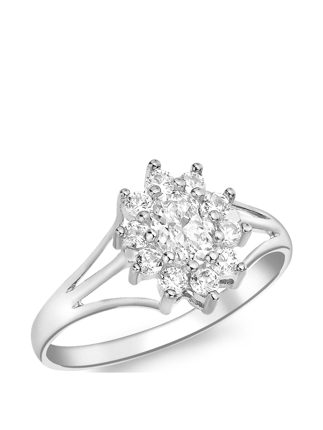 The Love Collection 9ct White Gold Cubic Zirconia Flower Cluster Ring