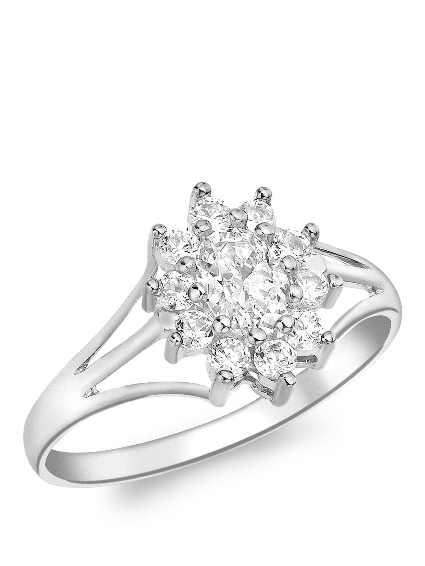 The Love Collection 9ct White Gold Cubic Zirconia Flower Cluster Ring
